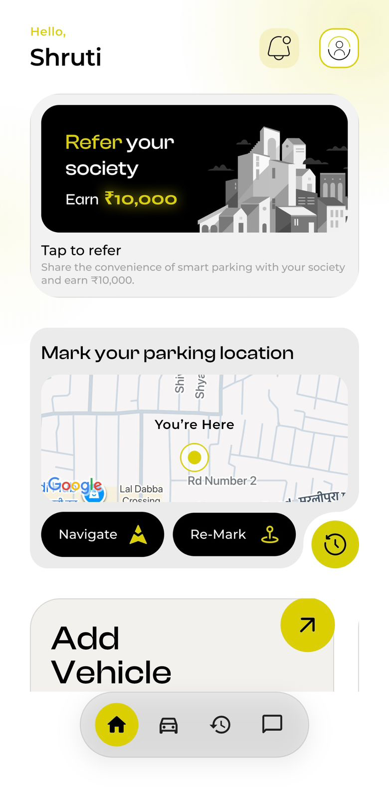ParkTek home screen showing the profile entry point.